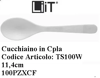 CUCCHIAINO DESSERT CPLA COMPOSTABILE 114MM BIANCO 100PZX10CFXCT