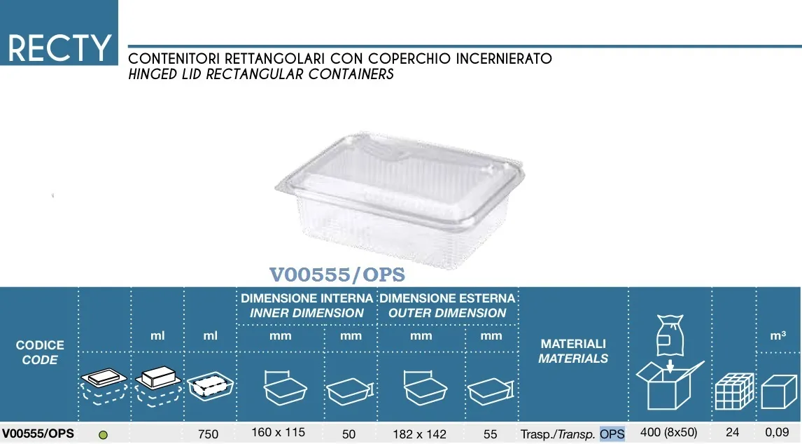 CONTENITORE OPS 750ML RECTY C/COPERCHIO 50PZX8CF