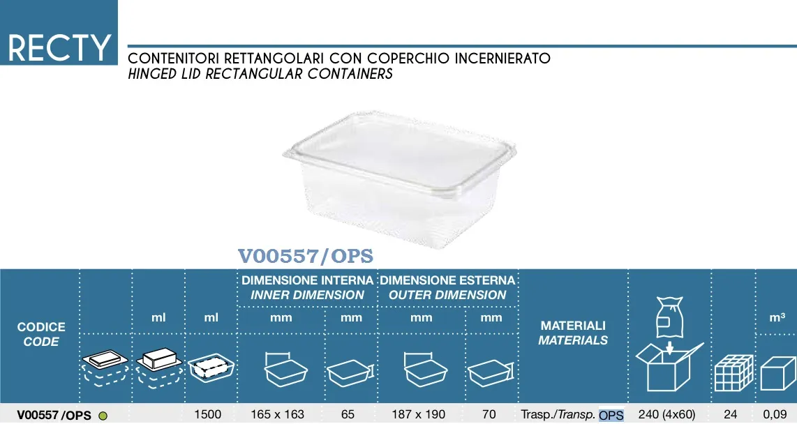 CONTENITORE OPS 1500ML RECTY C/COPERCHIO 60PZX4CF