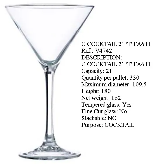 BICCHIERE CALICE COCKTAIL MARTINI 21CL 6PZXCF VETRO