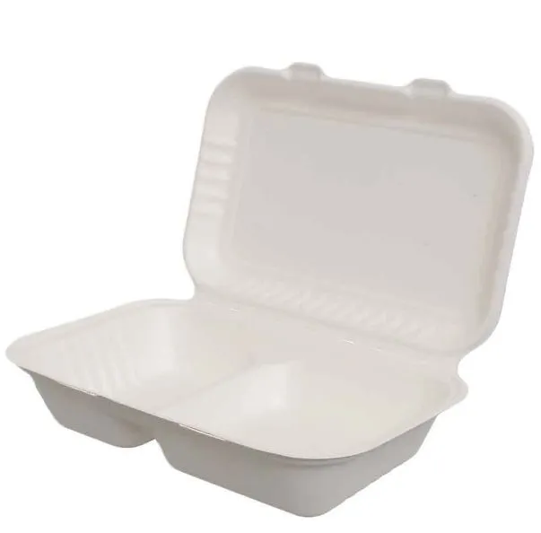 BOX BAGASSE RETTANGOLARE 2COMP 950ML 24.9X16X6.5H POLPA BIANCO 50PZX5CF